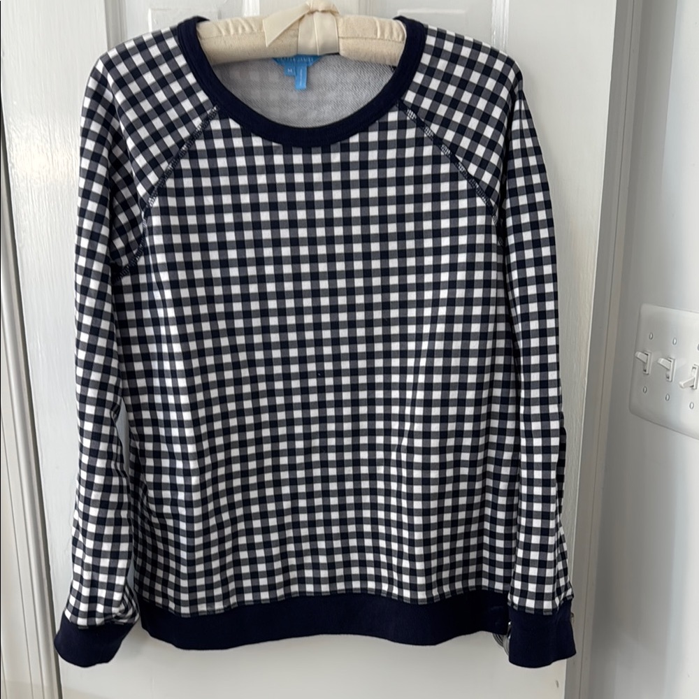 Draper James Navy and White Checkered Sweatshirt